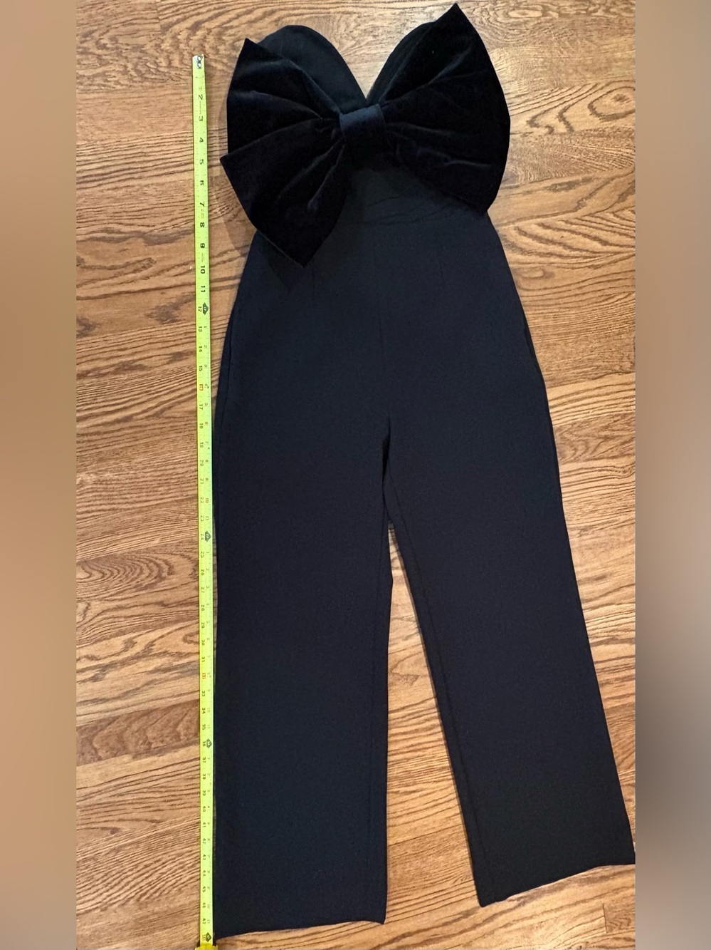 Strapless Black Jumpsuit with Velvet Bow